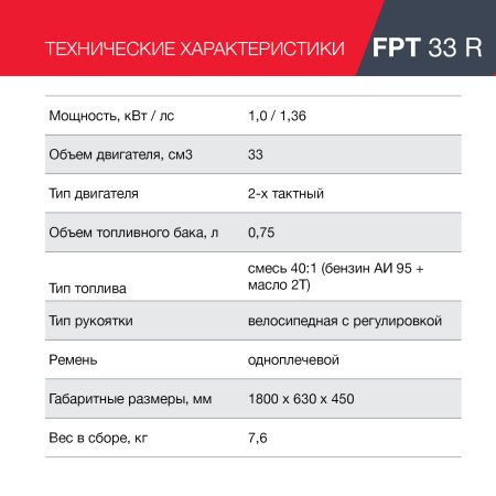 FUBAG Бензиновый триммер FPT 33R + Триммерная леска сечение витой квадрат L 130 м * 2.4 мм в ПОДАРОК в Смоленске фото