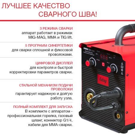 FUBAG Сварочный полуавтомат IRMIG 200 SYN с горелкой 250 А 3 м в комплекте в Смоленске фото
