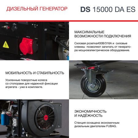FUBAG Дизельный генератор (трехфазный) с электростартером и коннектором автоматики DS 15000 DA ES в Смоленске фото